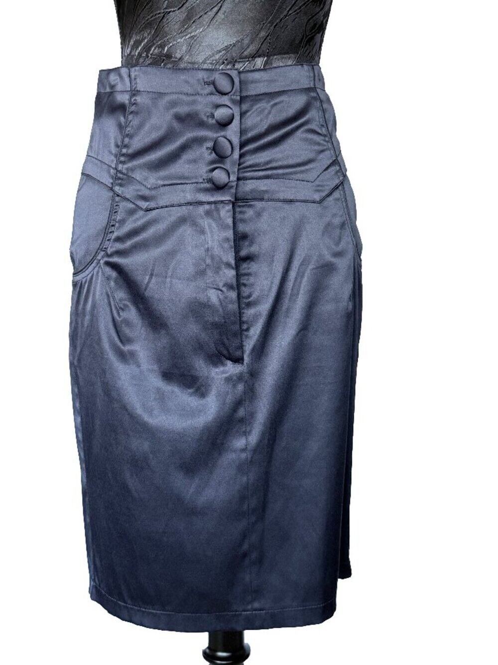 Twenty One Vintage Black Satin High Waisted Pencil Skirt Medium.